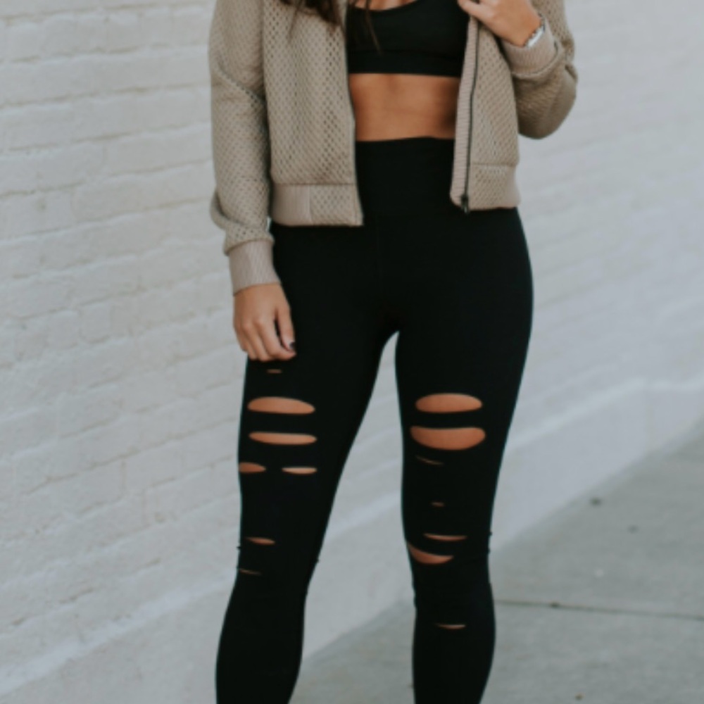 ALO Black Ripped Leggings size small new